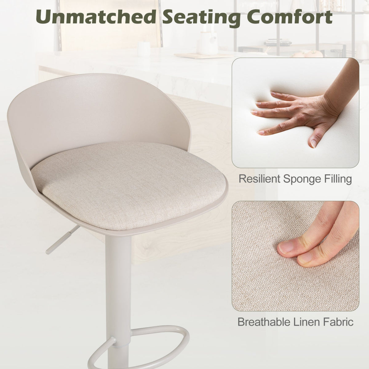 Adjustable Swivel Bar Stools Set of 4 with Back & Footrest 12
