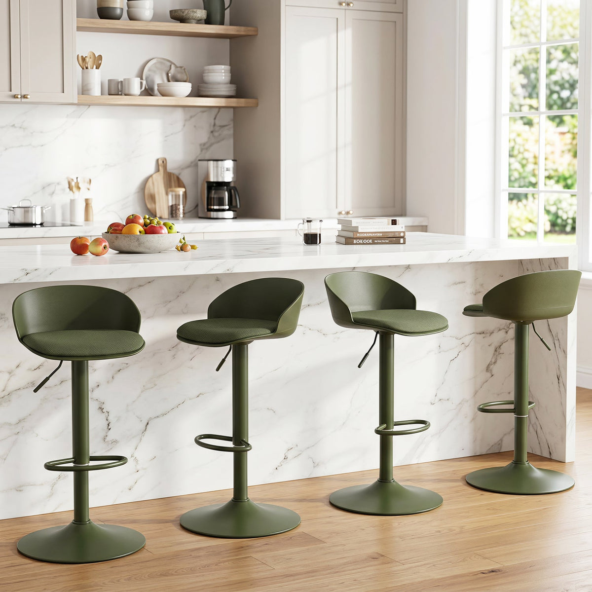 Adjustable Swivel Bar Stools Set of 4 with Back & Footrest 1