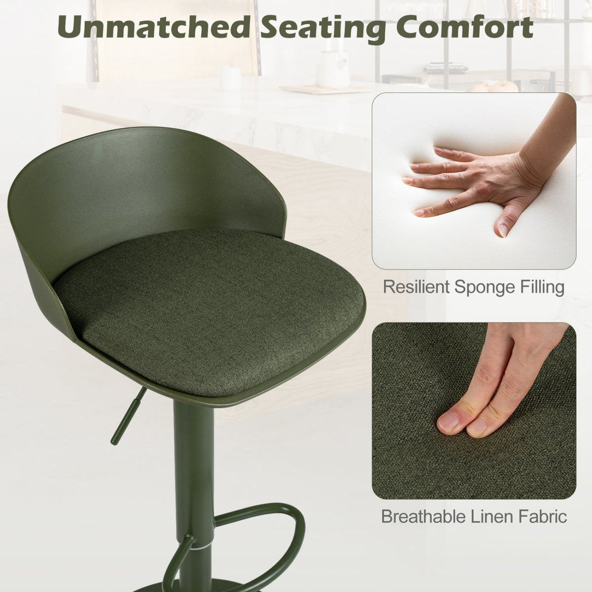 Adjustable Swivel Bar Stools Set of 4 with Back & Footrest 5