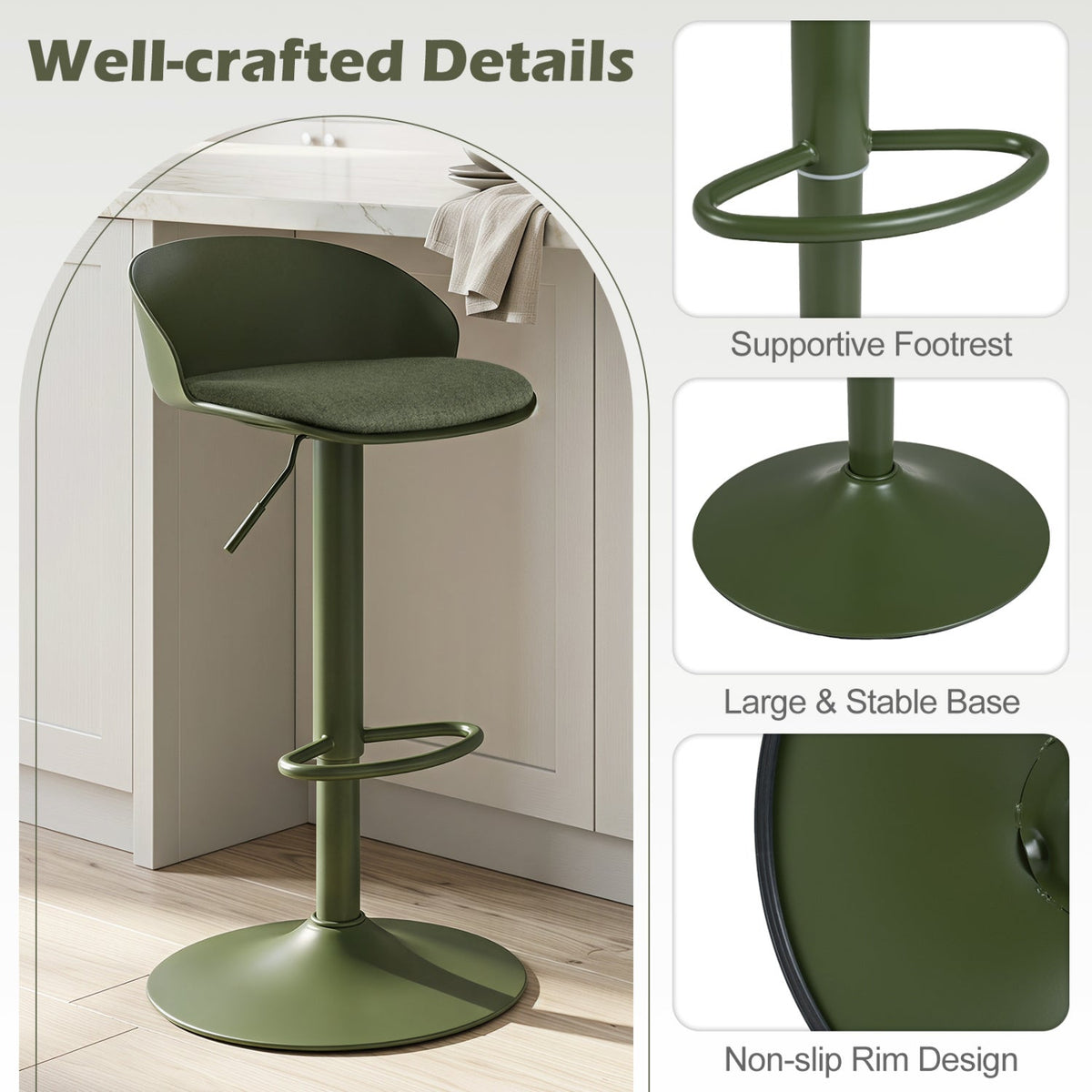 Adjustable Swivel Bar Stools Set of 4 with Back & Footrest 7