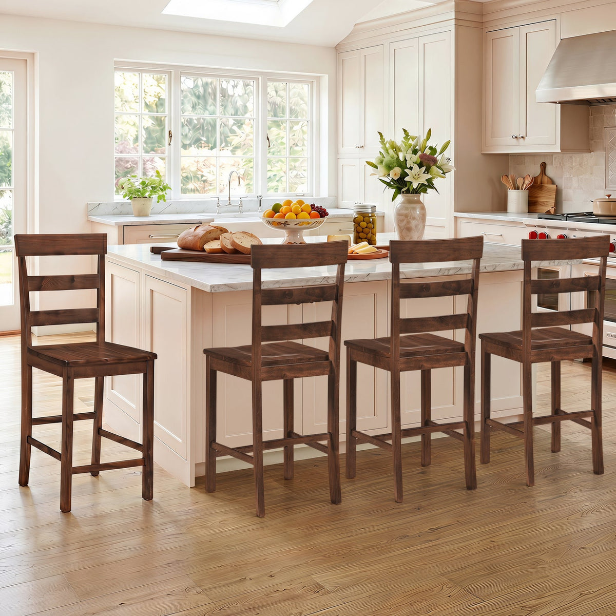 Counter Height Bar Stools Set of 2 - Rubber Wood Frame 8
