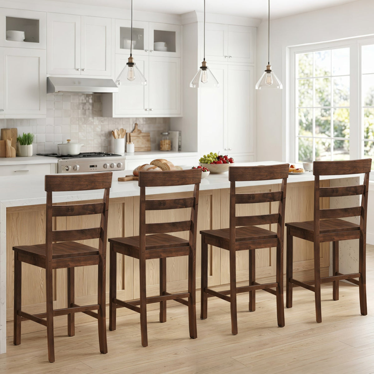 Counter Height Bar Stools Set of 2 - Rubber Wood Frame 9
