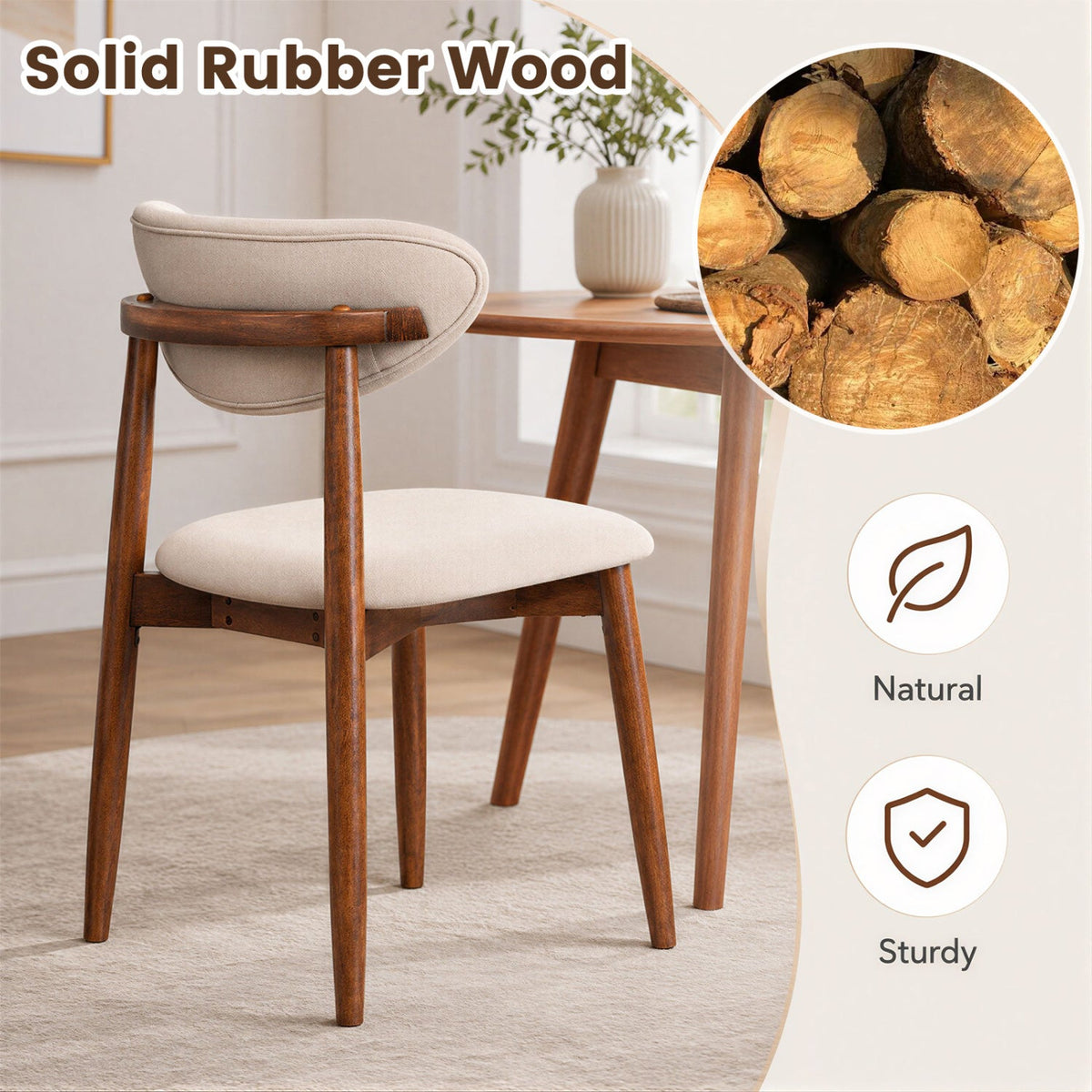 Upholstered Dining Chairs Set of 4 with Curved Backs 5