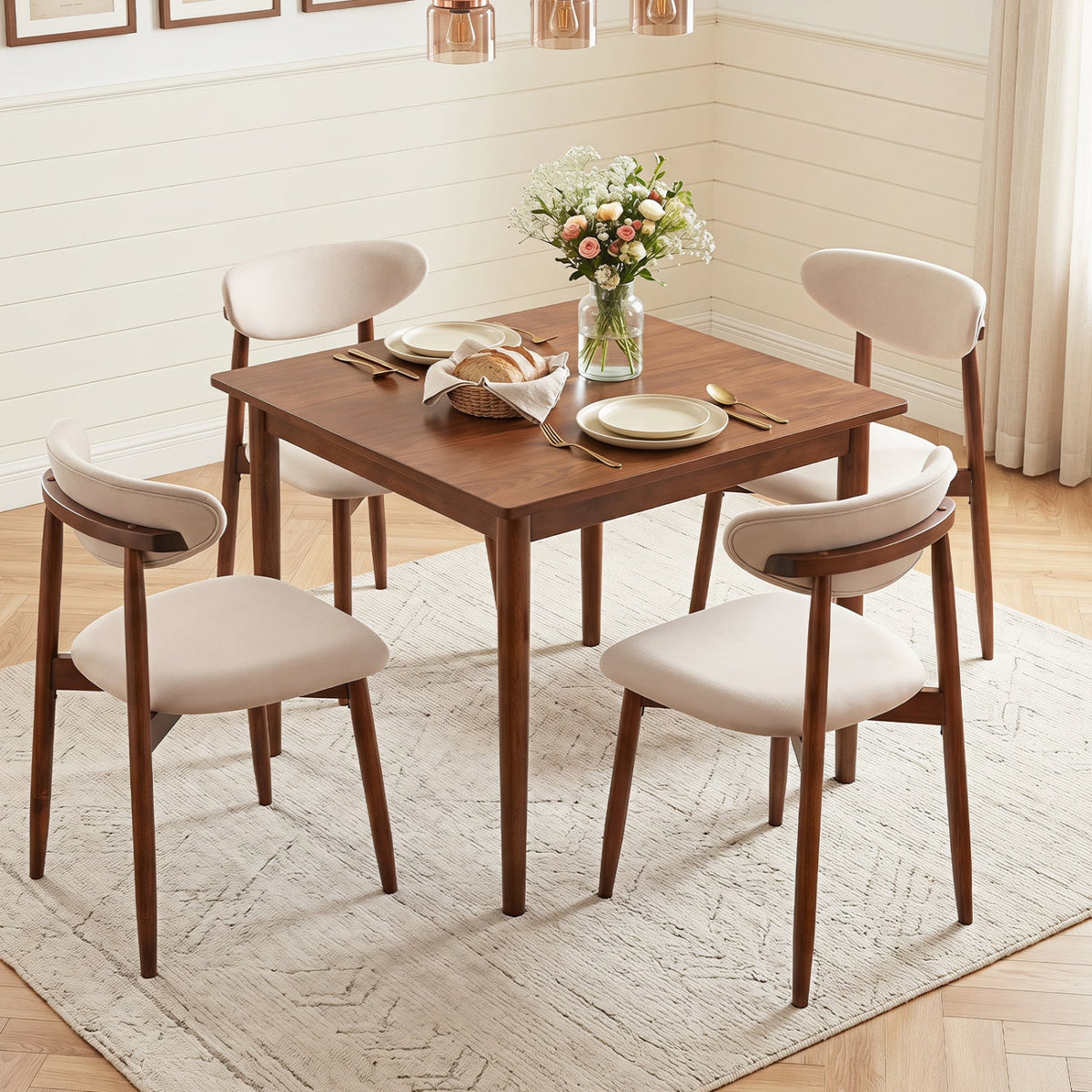 Upholstered Dining Chairs Set of 4 with Curved Backs 1