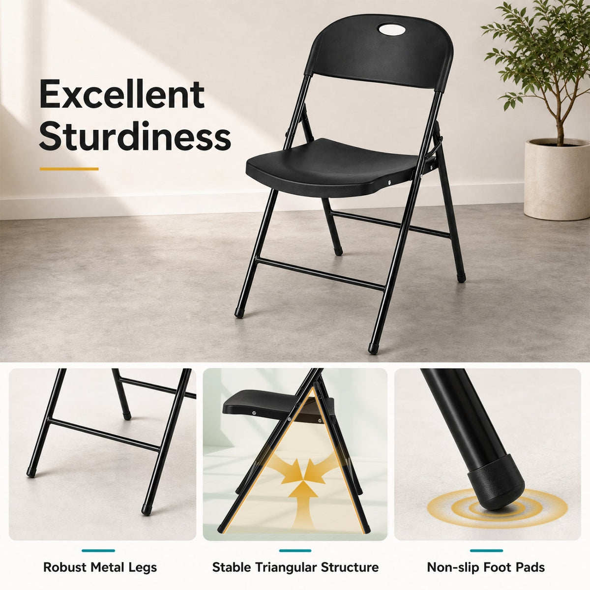 Foldable Plastic Dining Chairs Set of 4 with Ergonomic Backrest 11
