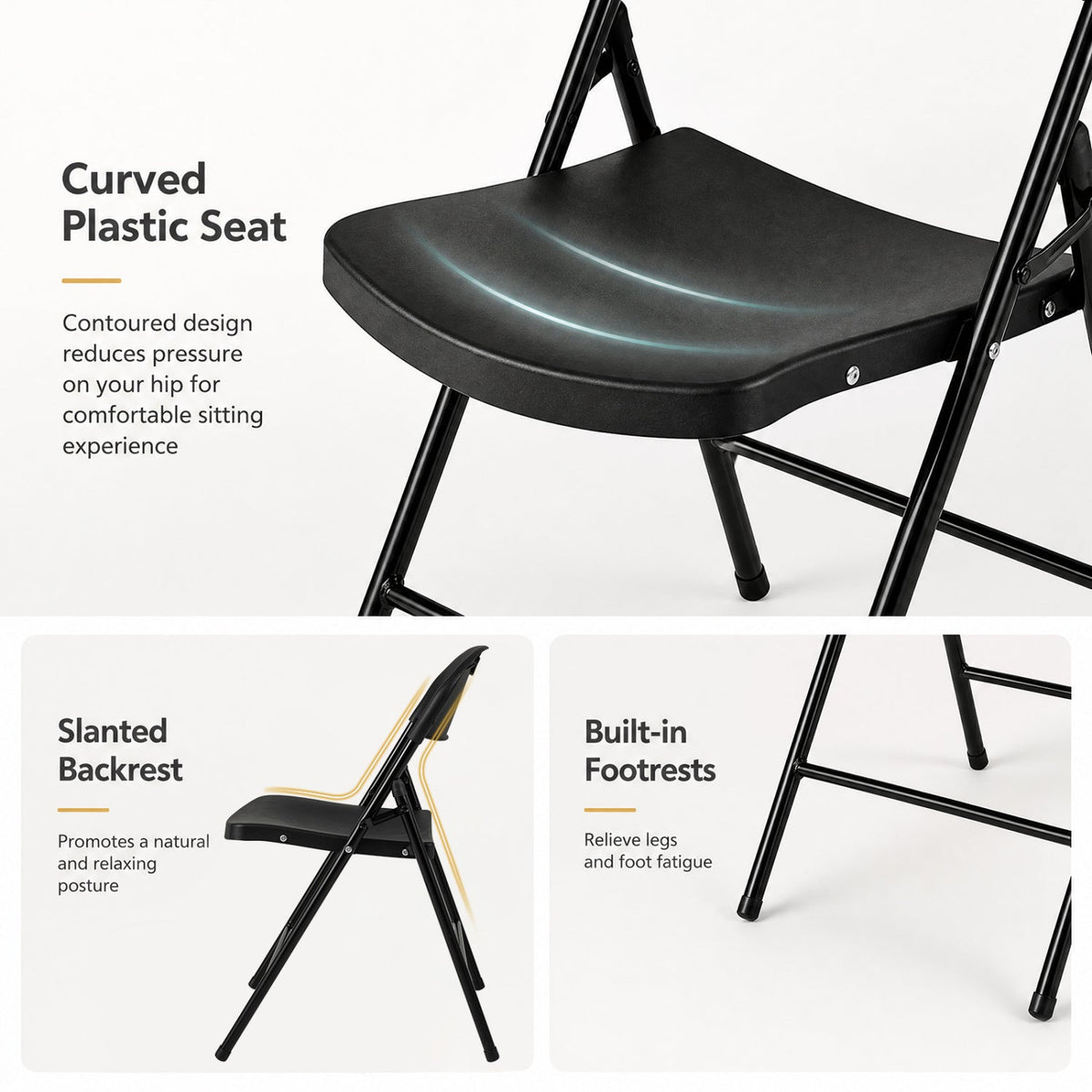 Foldable Plastic Dining Chairs Set of 4 with Ergonomic Backrest 12