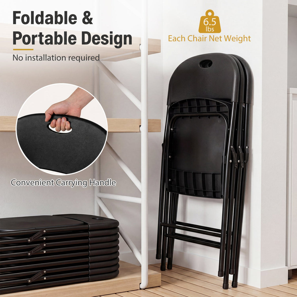 Foldable Plastic Dining Chairs Set of 4 with Ergonomic Backrest 13