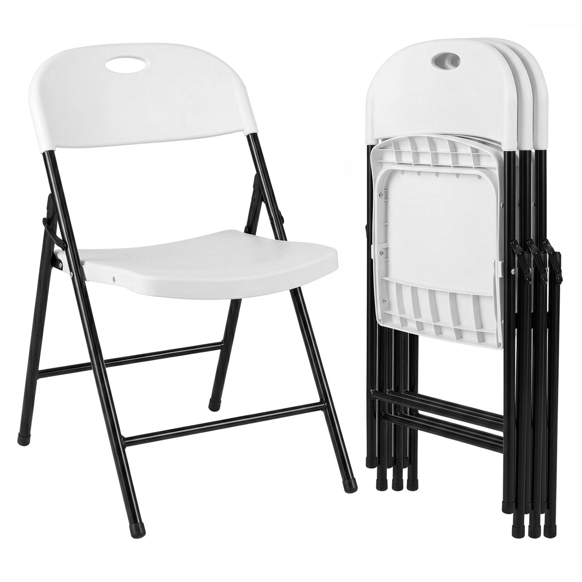 Foldable Plastic Dining Chairs Set of 4 with Ergonomic Backrest 2