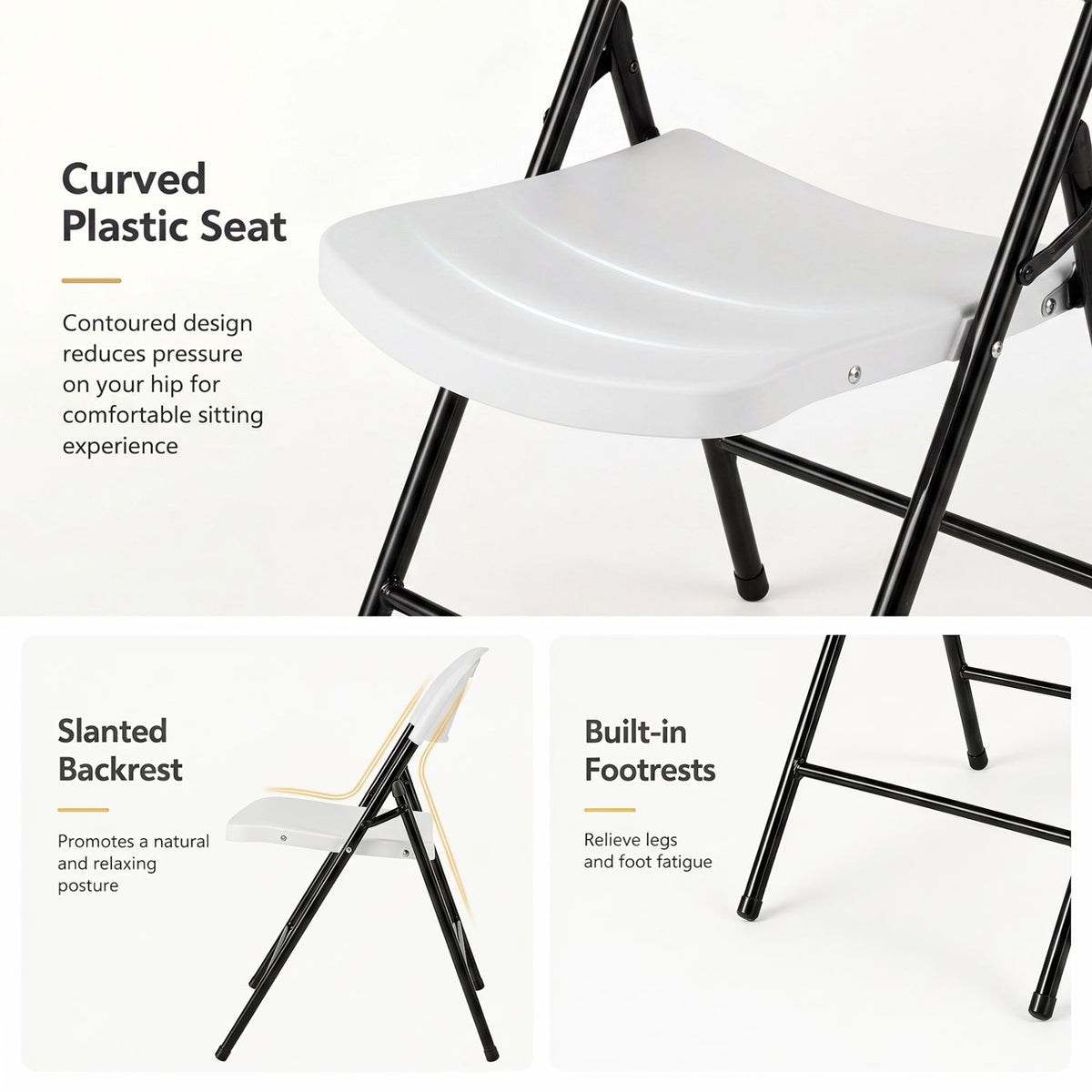 Foldable Plastic Dining Chairs Set of 4 with Ergonomic Backrest 7