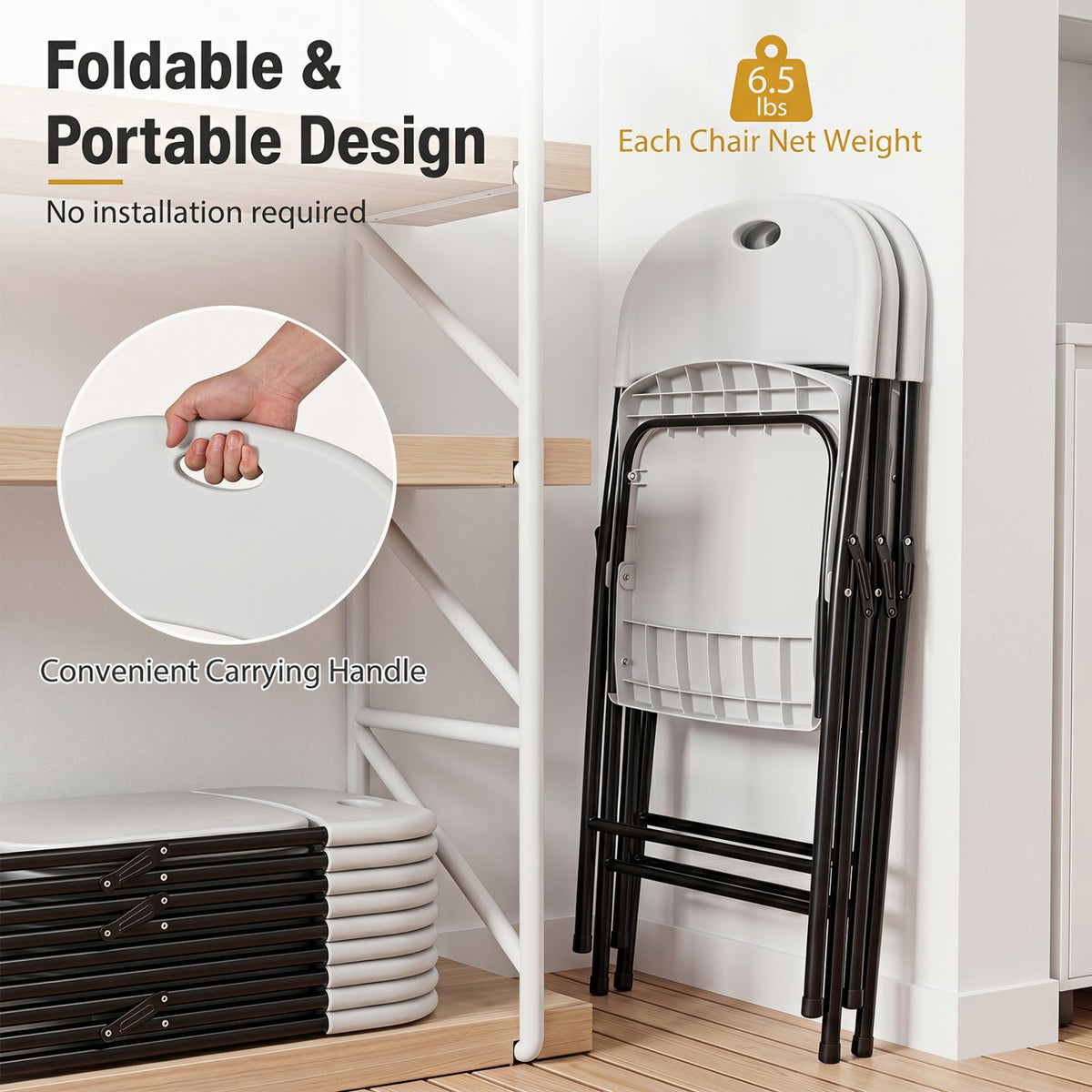 Foldable Plastic Dining Chairs Set of 4 with Ergonomic Backrest 5