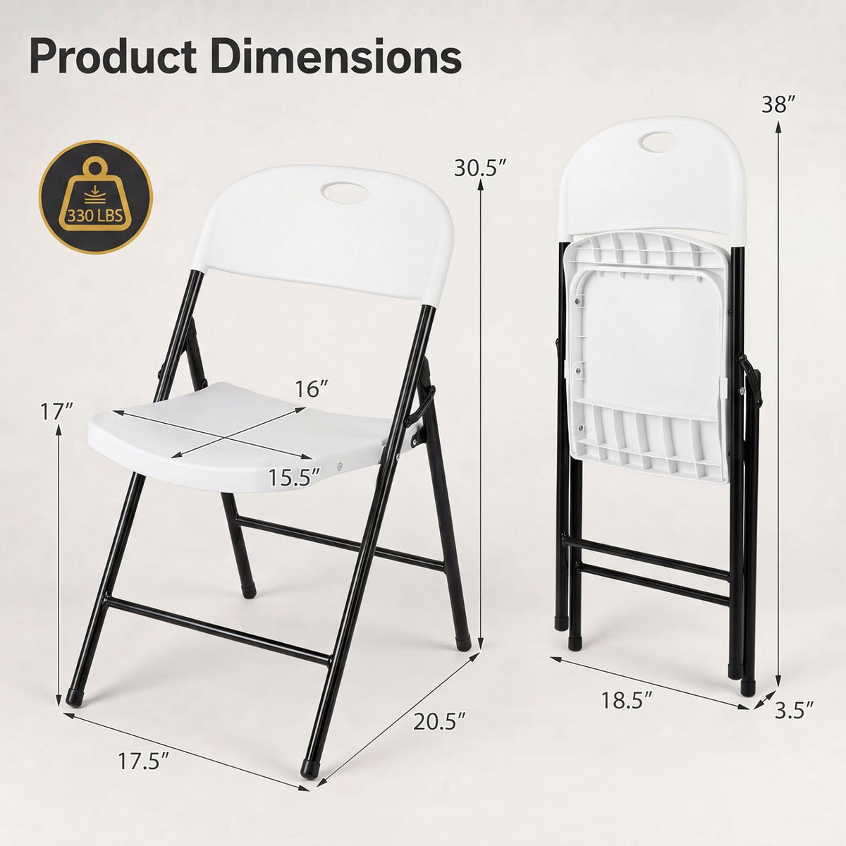 Foldable Plastic Dining Chairs Set of 4 with Ergonomic Backrest 3