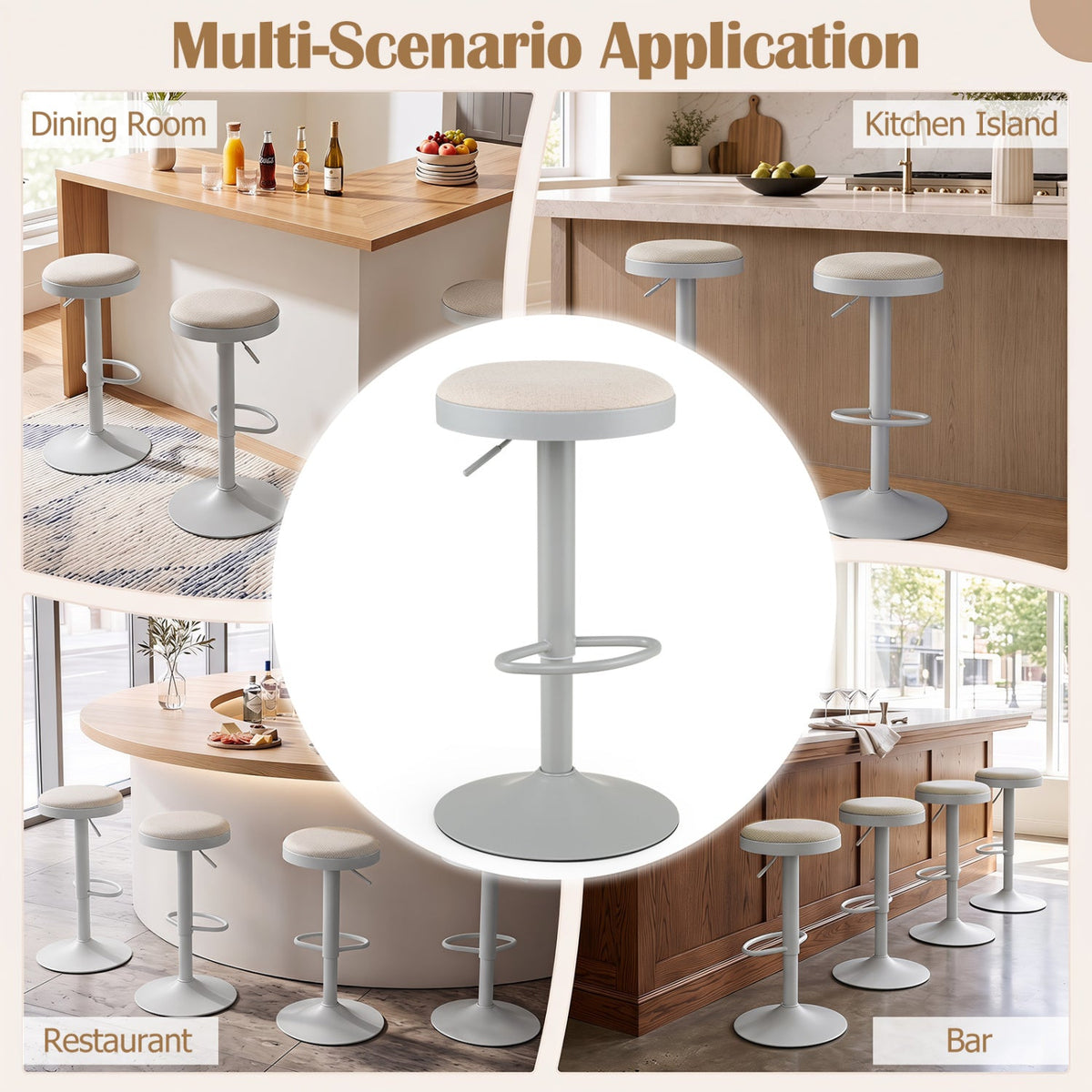 Adjustable Swivel Bar Stools Set of 4 with Padded Seats 8
