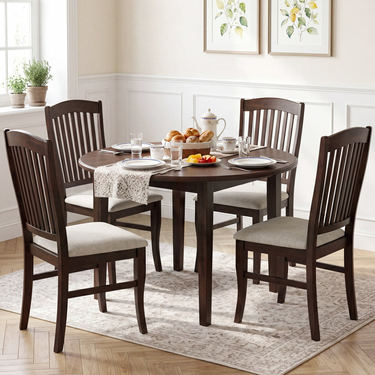 Dining Chairs Set of 4 with Padded Seats and Rubber Wood Frame 1