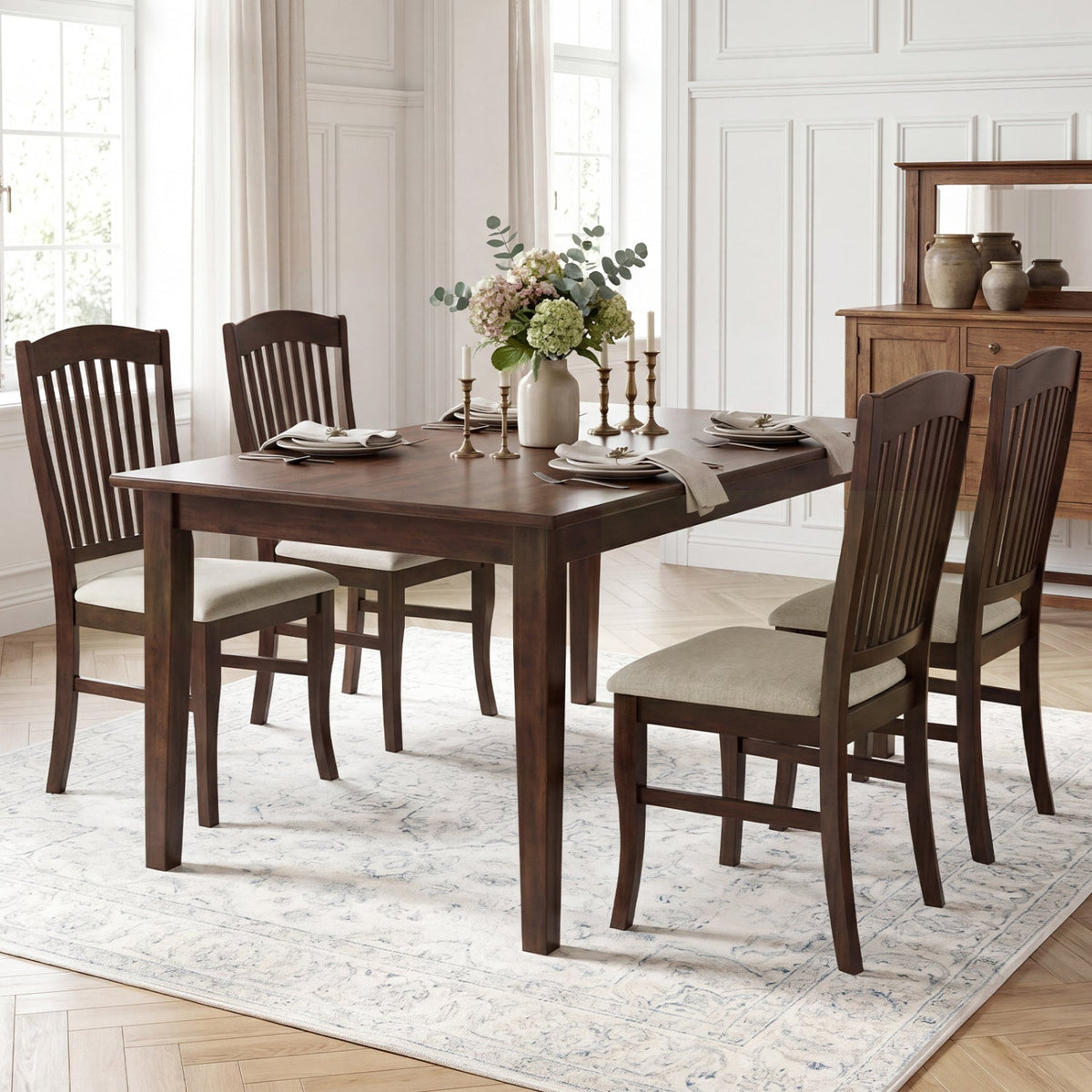 Dining Chairs Set of 4 with Padded Seats and Rubber Wood Frame 2