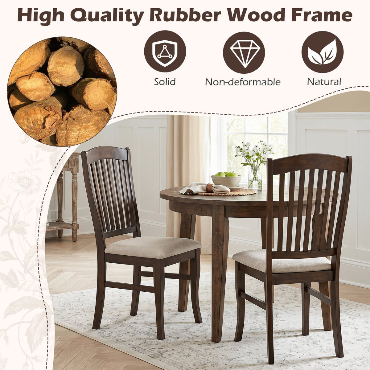 Dining Chairs Set of 4 with Padded Seats and Rubber Wood Frame 5