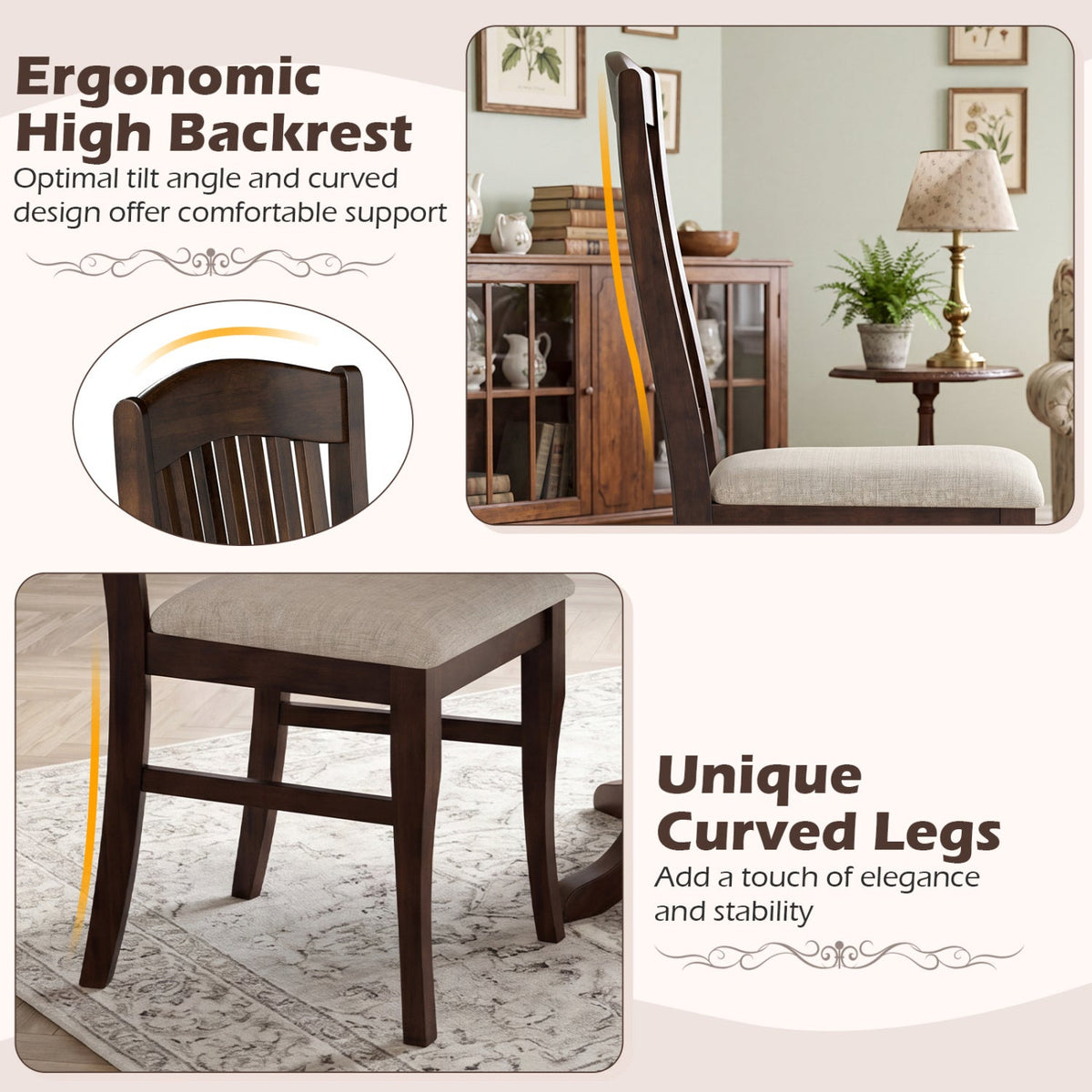 Dining Chairs Set of 4 with Padded Seats and Rubber Wood Frame 6