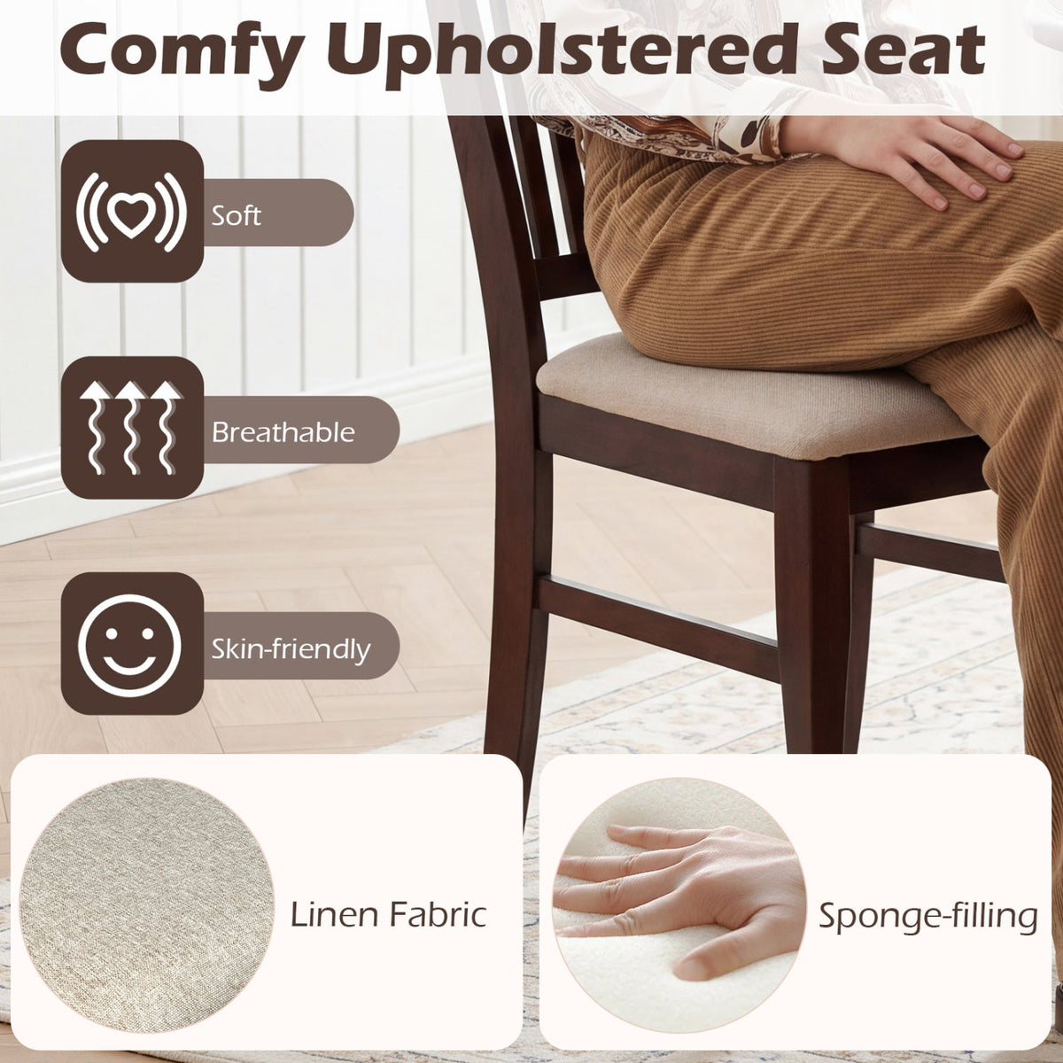 Dining Chairs Set of 4 with Padded Seats and Rubber Wood Frame 7