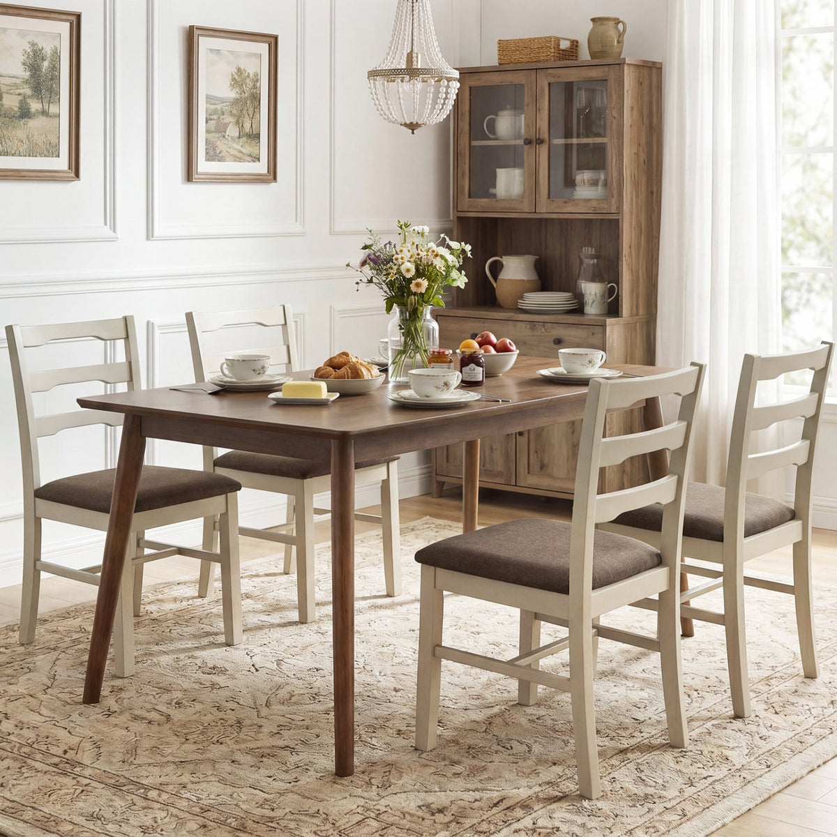 Upholstered Dining Chairs Set of 4 with Wood Frame 1