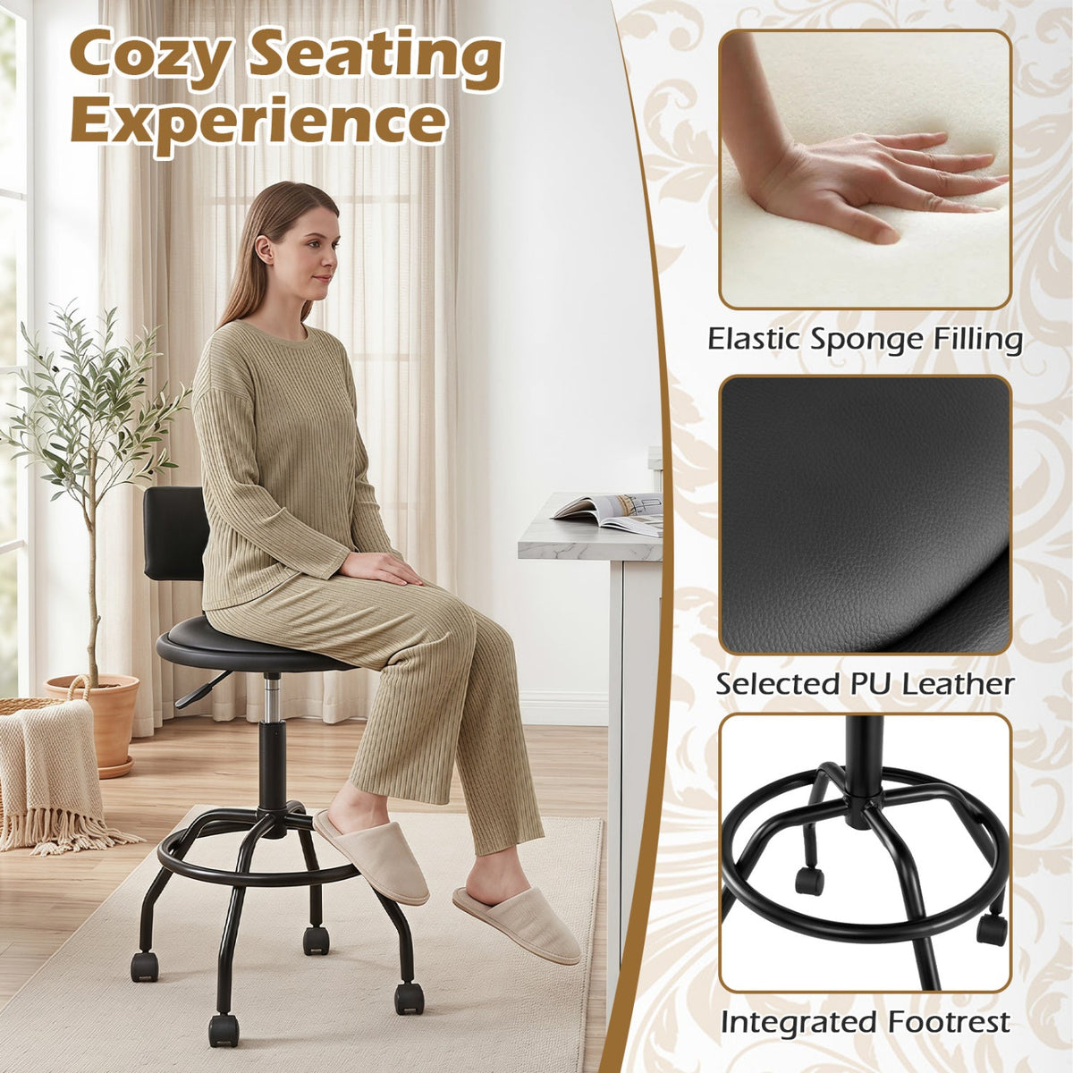 Swivel Bar Stool with Backrest - Height Adjustable 22