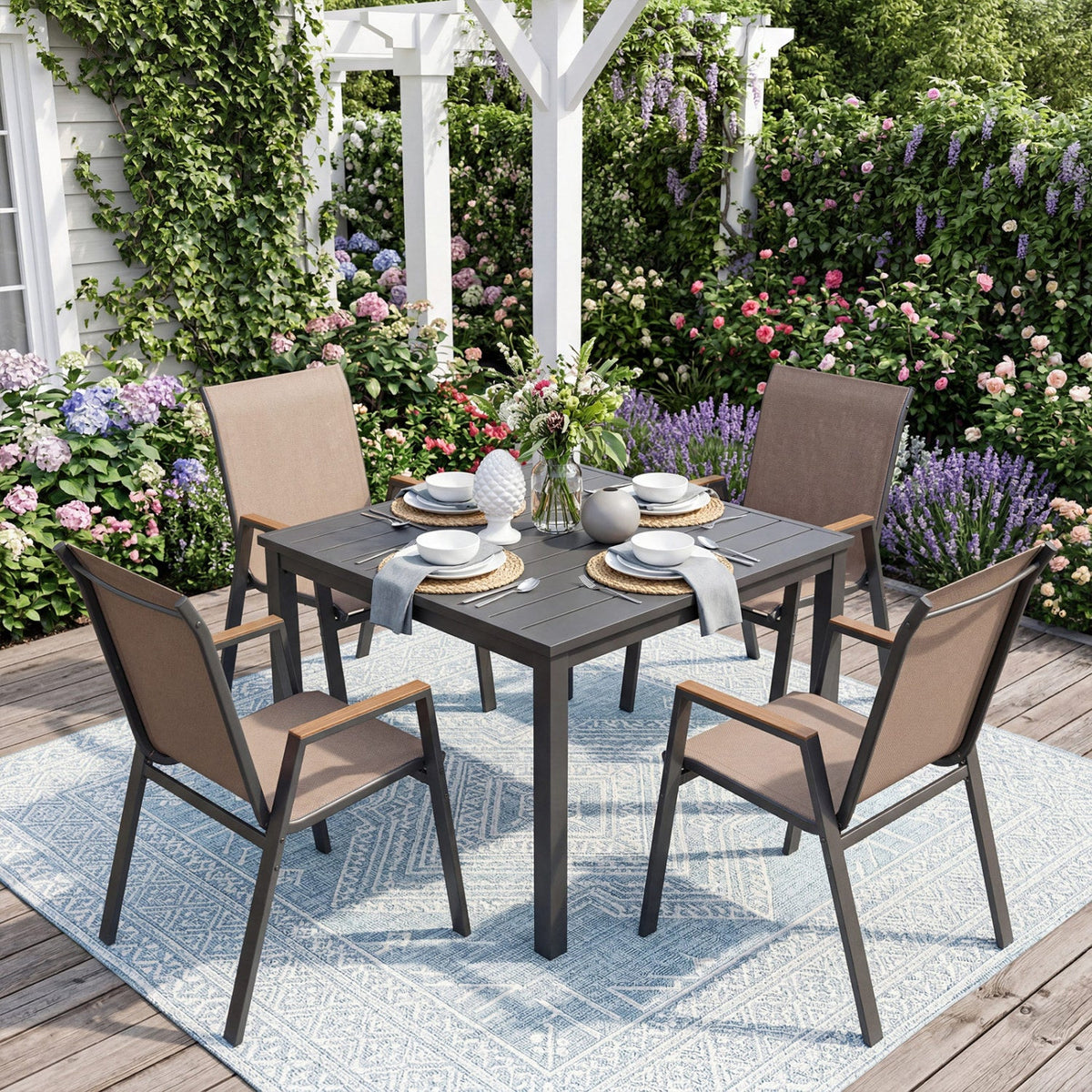 Stackable Patio Dining Chairs Set of 4 with High Backs 1