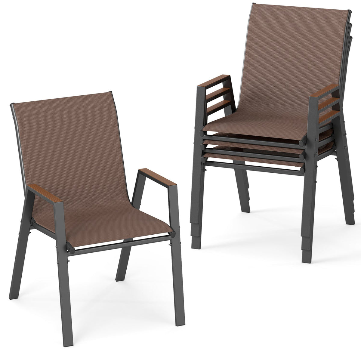 Stackable Patio Dining Chairs Set of 4 with High Backs 2