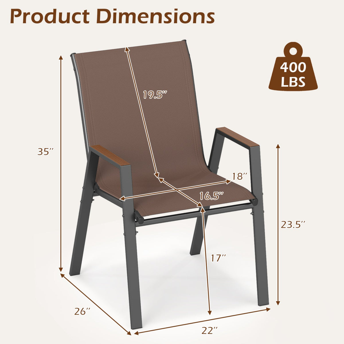 Stackable Patio Dining Chairs Set of 4 with High Backs 3