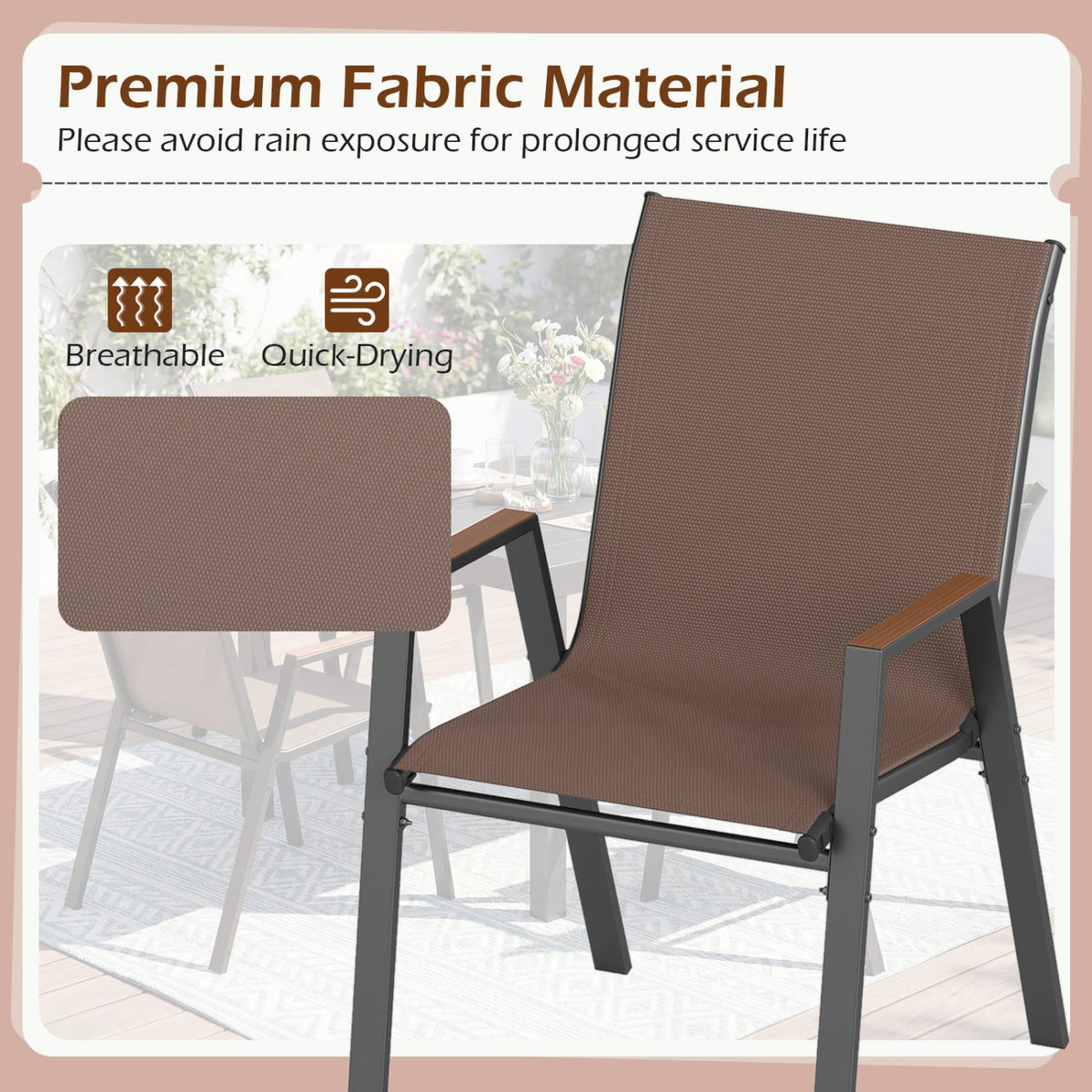 Stackable Patio Dining Chairs Set of 4 with High Backs 4