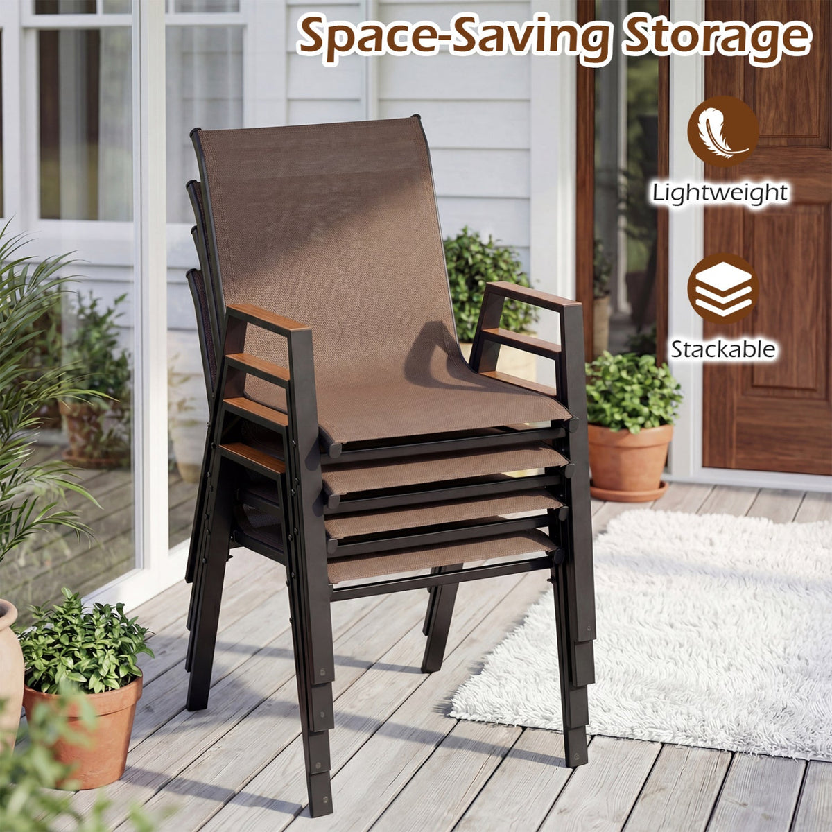 Stackable Patio Dining Chairs Set of 4 with High Backs 6