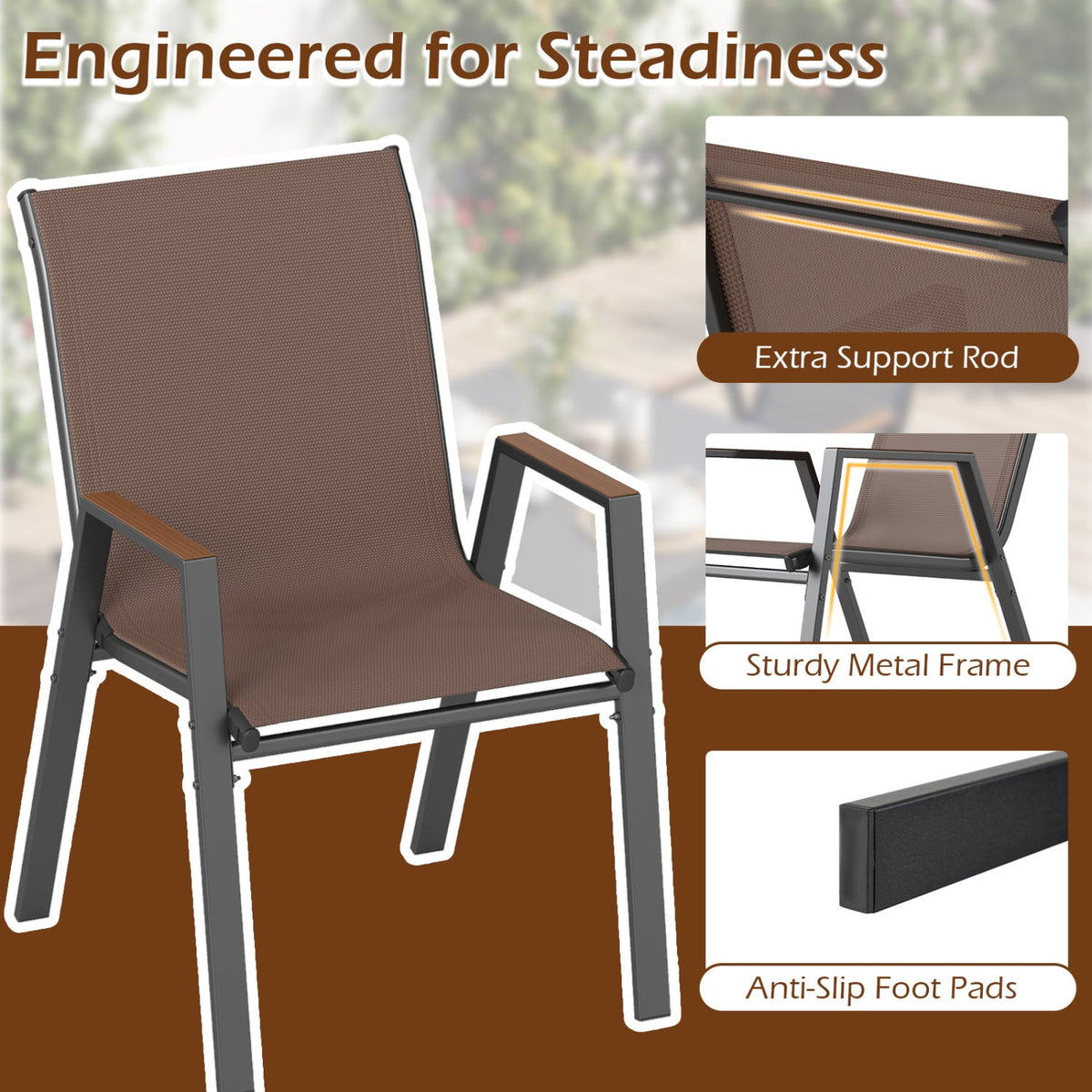Stackable Patio Dining Chairs Set of 4 with High Backs 7