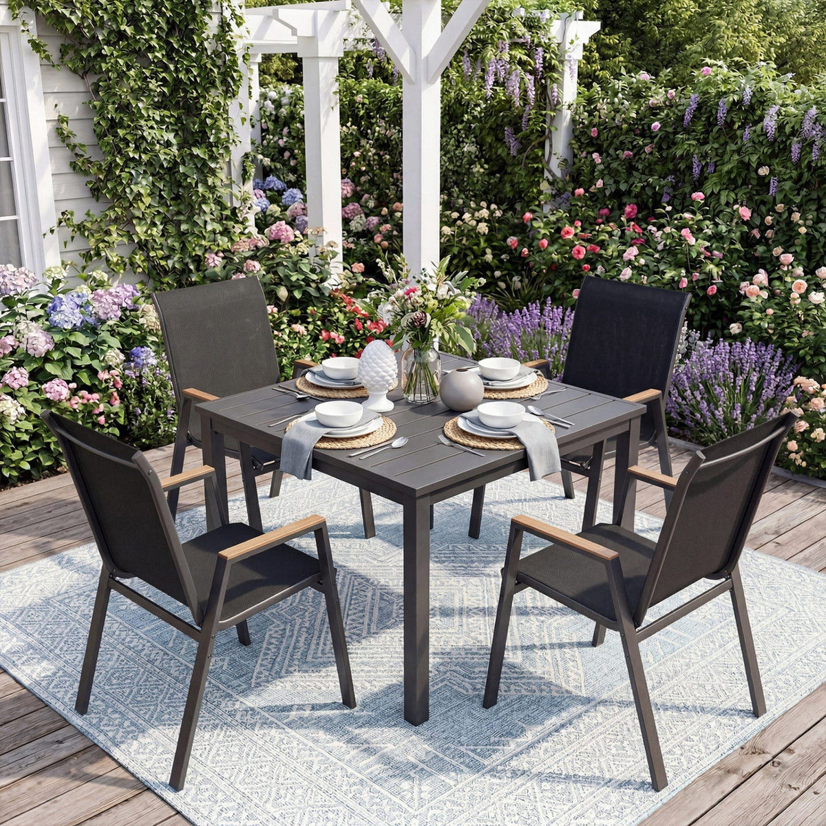 Stackable Patio Dining Chairs Set of 4 with High Backs 8