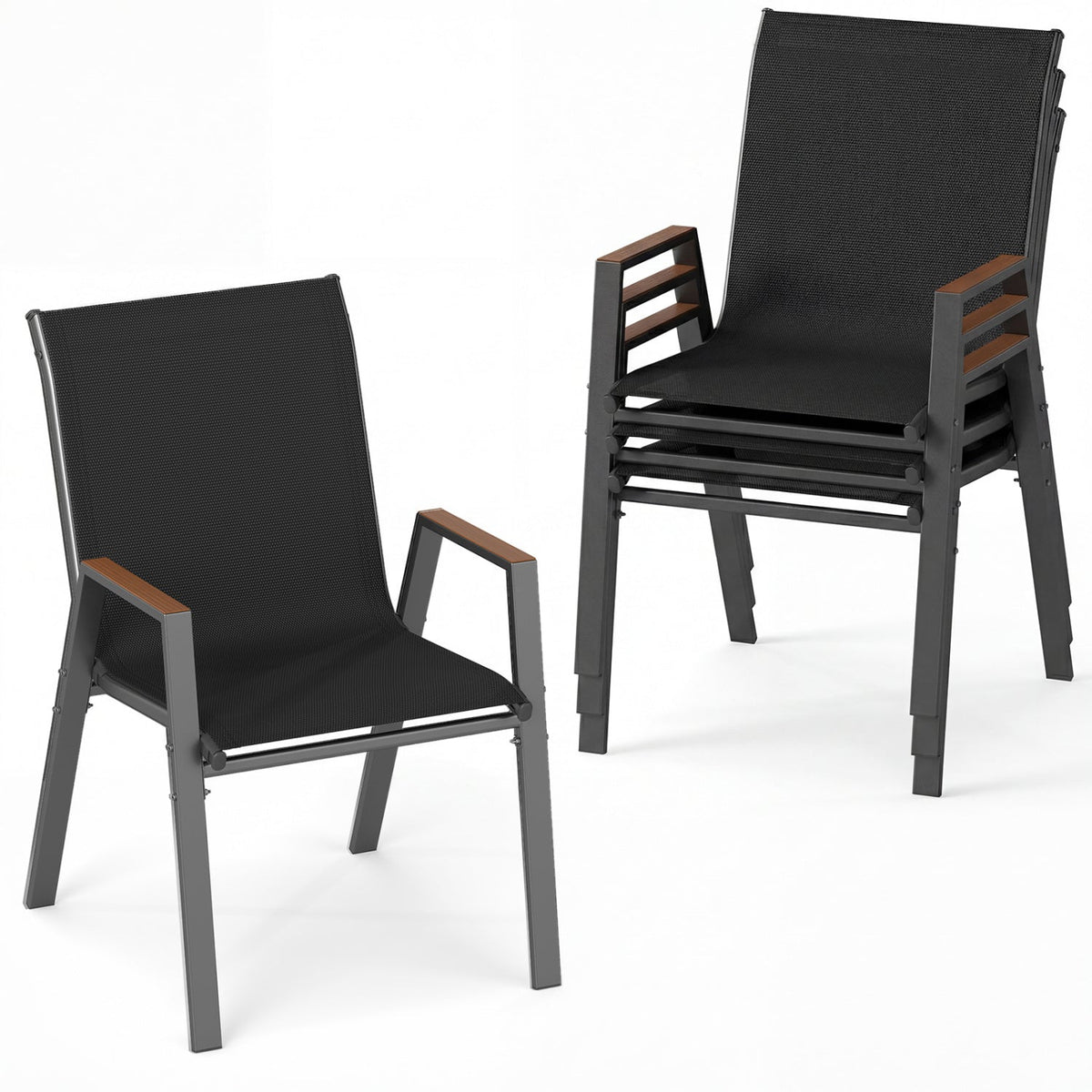 Stackable Patio Dining Chairs Set of 4 with High Backs 9
