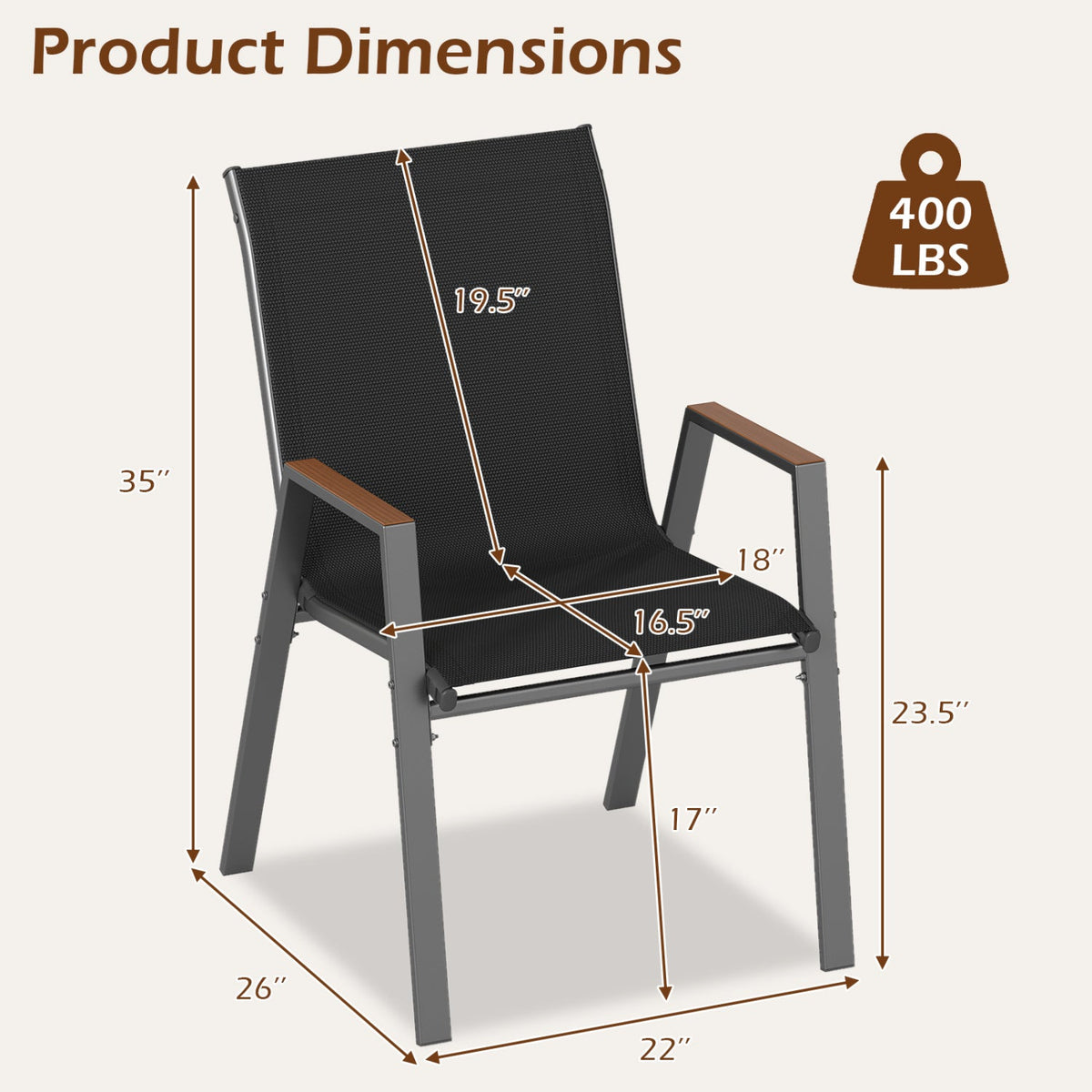 Stackable Patio Dining Chairs Set of 4 with High Backs 10