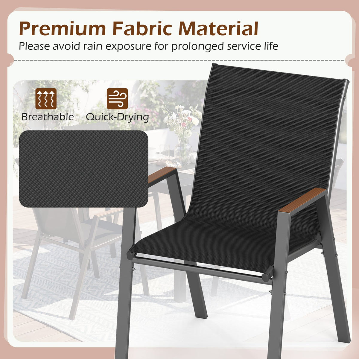 Stackable Patio Dining Chairs Set of 4 with High Backs 11