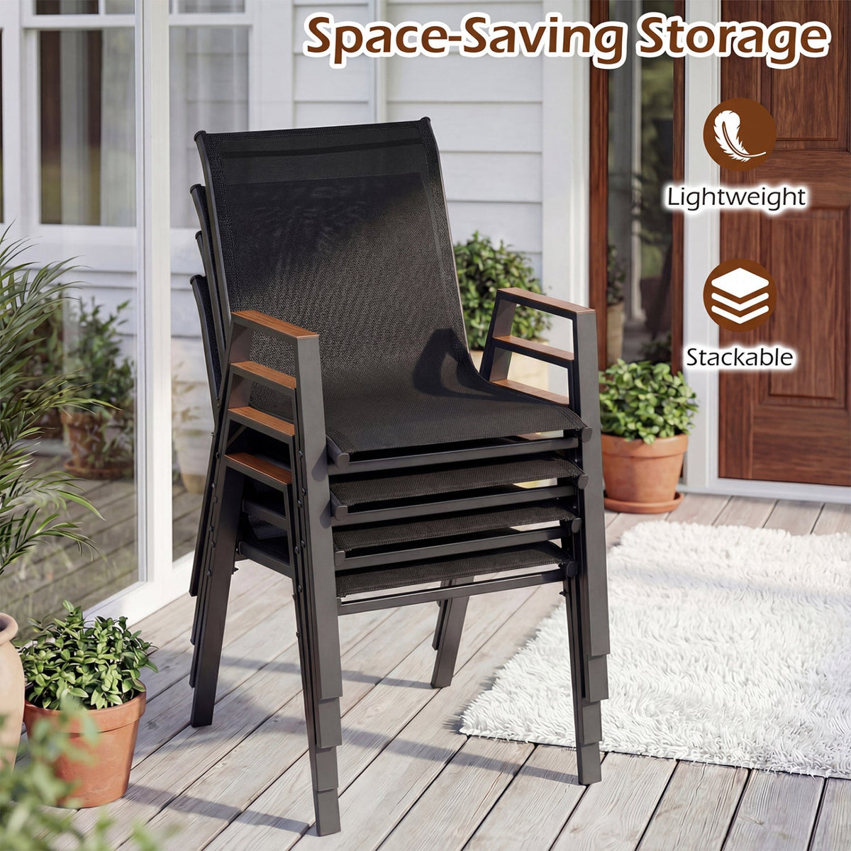 Stackable Patio Dining Chairs Set of 4 with High Backs 13