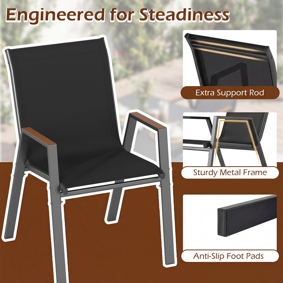Stackable Patio Dining Chairs Set of 4 with High Backs 14