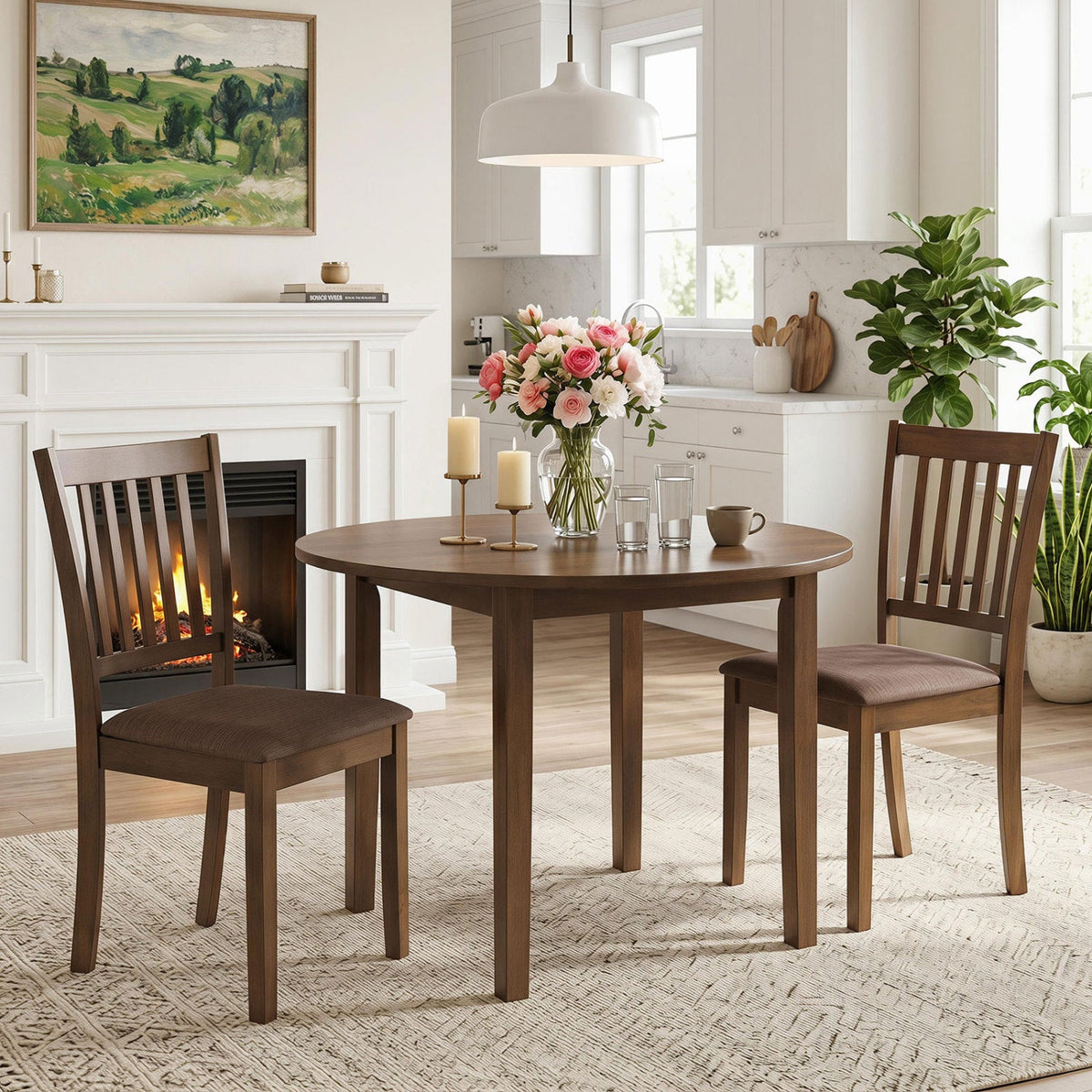 Upholstered Dining Chairs Set of 4 with Rubber Wood Frame 13