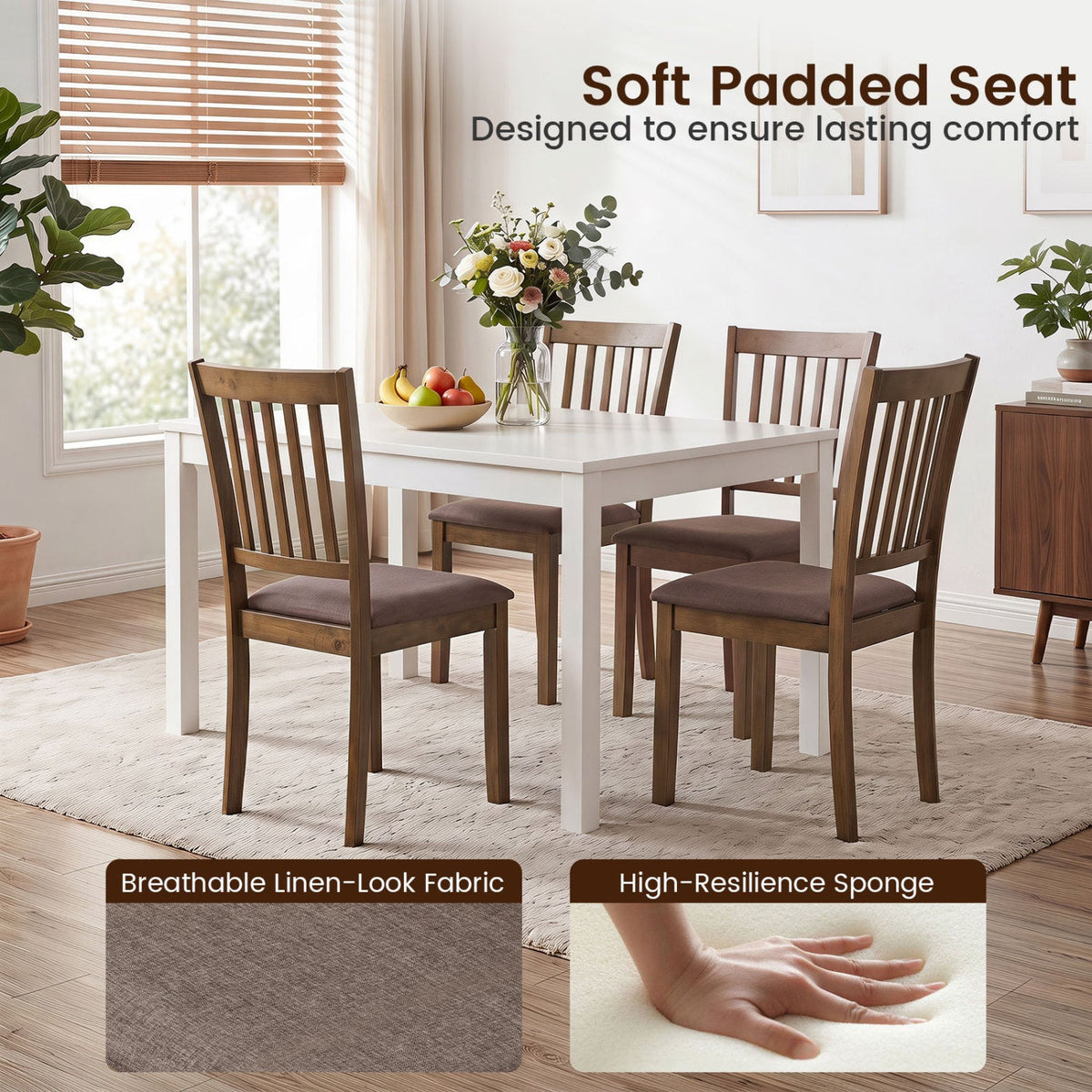 Upholstered Dining Chairs Set of 4 with Rubber Wood Frame 15