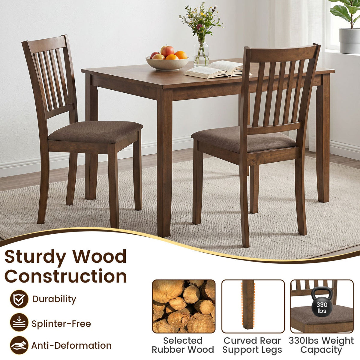 Upholstered Dining Chairs Set of 4 with Rubber Wood Frame 16