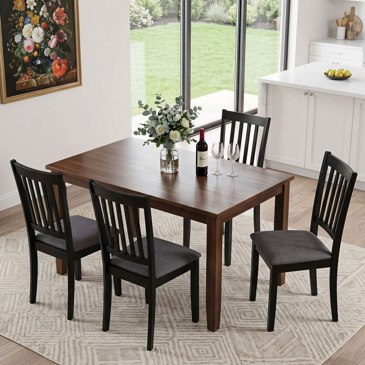 Upholstered Dining Chairs Set of 4 with Rubber Wood Frame 1