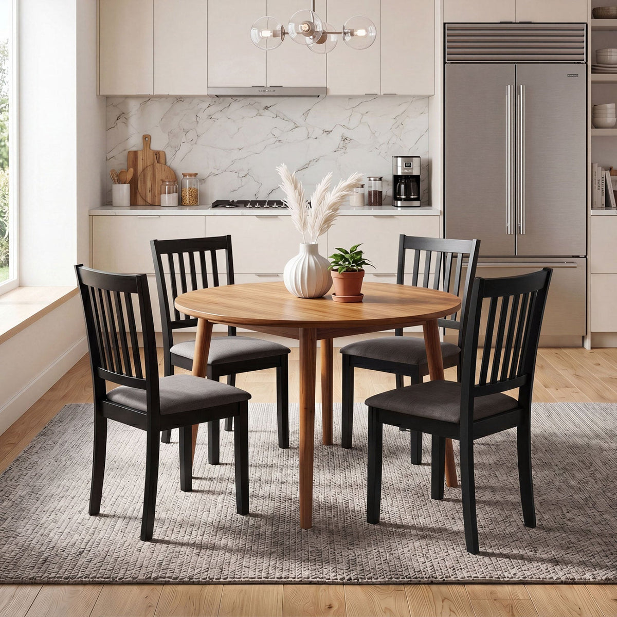 Upholstered Dining Chairs Set of 4 with Rubber Wood Frame 2