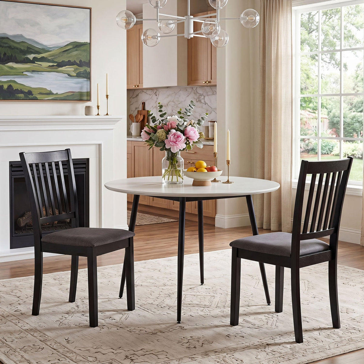 Upholstered Dining Chairs Set of 4 with Rubber Wood Frame 5