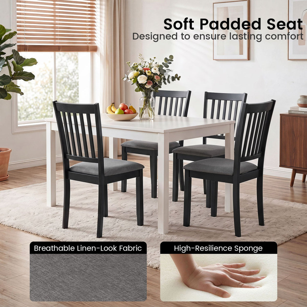 Upholstered Dining Chairs Set of 4 with Rubber Wood Frame 7