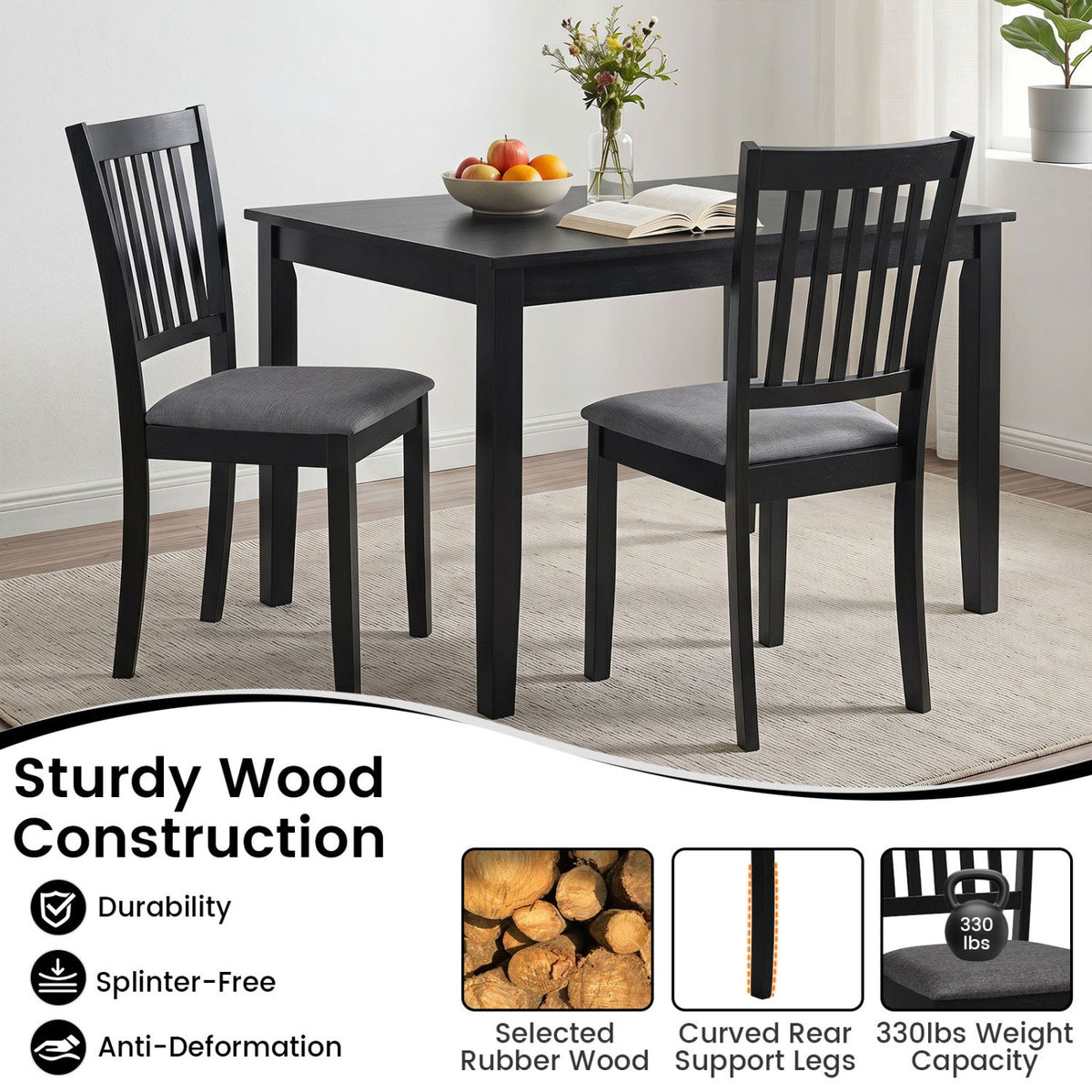 Upholstered Dining Chairs Set of 4 with Rubber Wood Frame 8