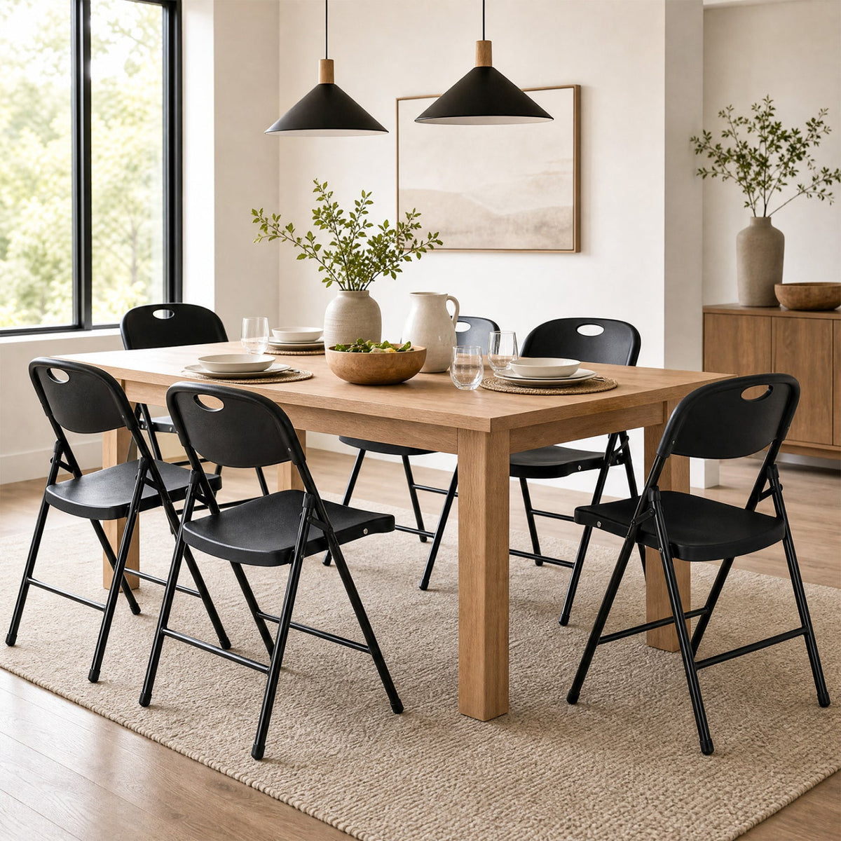 Foldable Plastic Dining Chairs Set of 6 with Ergonomic Backrest 2