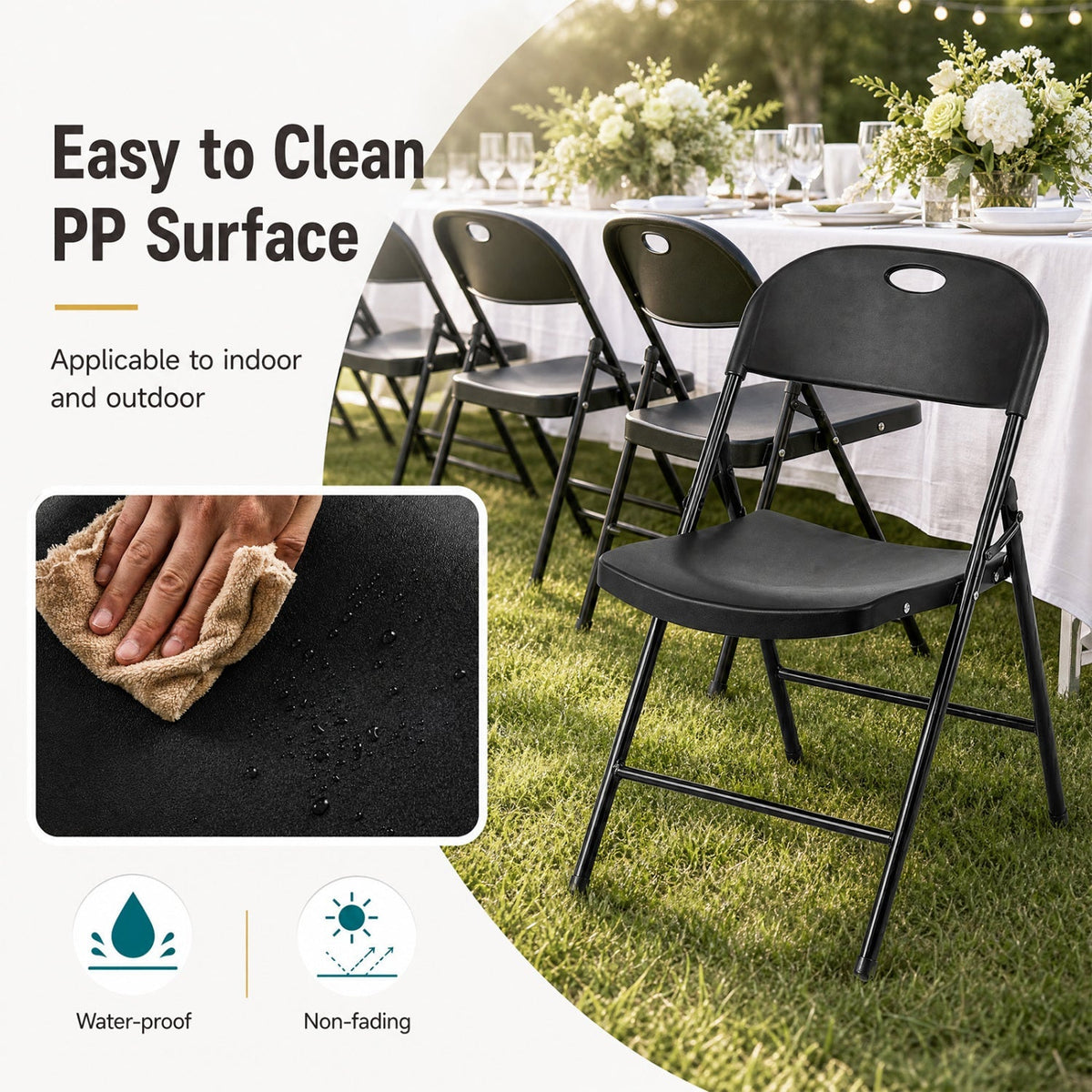 Foldable Plastic Dining Chairs Set of 6 with Ergonomic Backrest 7