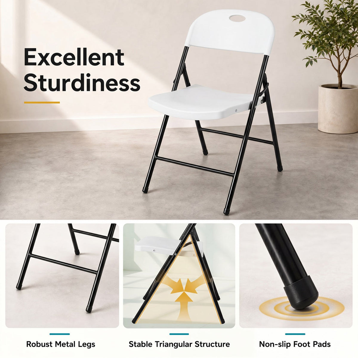 Foldable Plastic Dining Chairs Set of 6 with Ergonomic Backrest 16