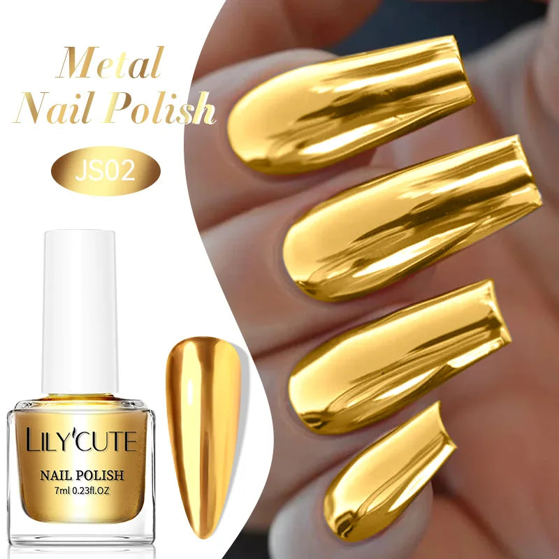 LILYCUTE 7ml Mirror Silver Metallic Nail Polish Super Bright Metal Effect Nail Art Varnish Fast Drying No Need Lamp For Manicure 8