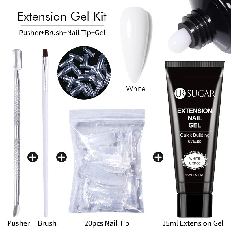 UR SUGAR 15ml Extension Gel Nail Polish Bright Nude White Clear Semi Permanent UV Hard Gel Nails Finger Prolong Gel Varnish Set 18