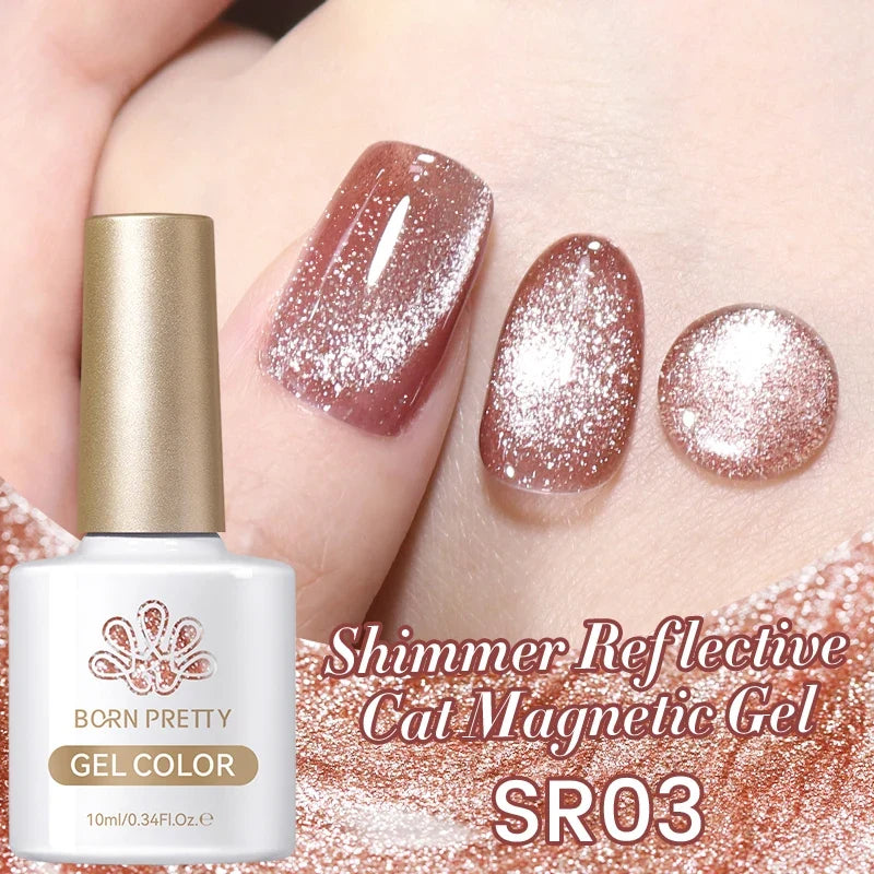 BORN PRETTY 10ml Silver Shining Reflective Cat Magnetic Gel Nail Polish Crystal Glitter Soak Off UV LED Nail Art Gel Varnish 12