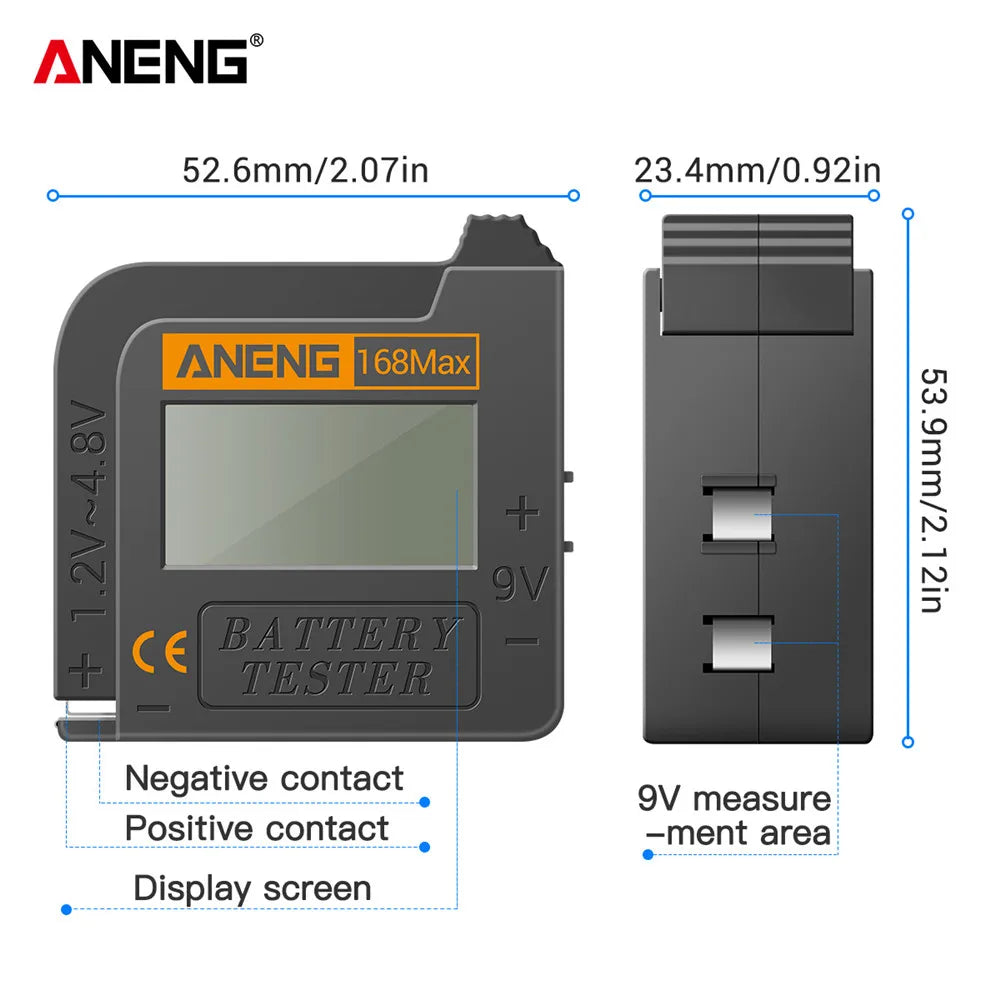 ANENG 168Max Digital Battery Tester | Universal Battery Checker for AA AAA C D 9V and Button Cells 6